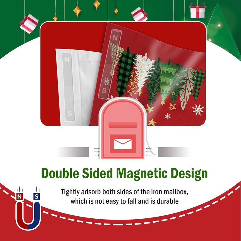 FBCOO Christmas Tree Red Mailbox Cover Magnetic Standard Size 20.5" x 18", Xmas Pine Trees Decorative Post Letter Box Wrap Decor, Winter Holiday Snowflake Garden Yard Outdoor Decoration - Image 5
